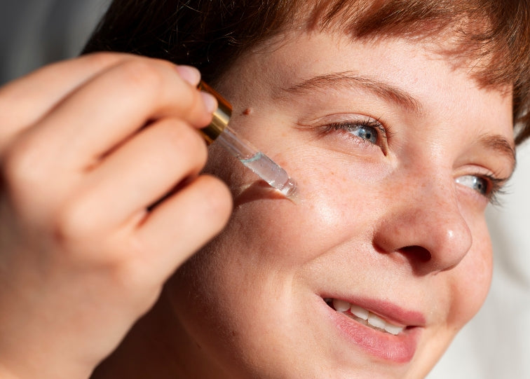 women putting on oil on her face