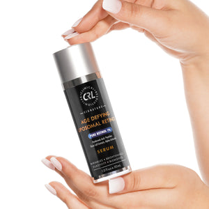 CRL Age Defying Liposomal Retinol Serum in hands White background