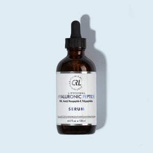 Hyaluronic Peptide Serum 4.0fl oz bottle on light blue background