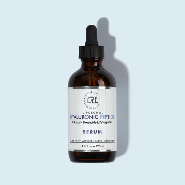 Hyaluronic Peptide Serum 4.0fl oz bottle on light blue background