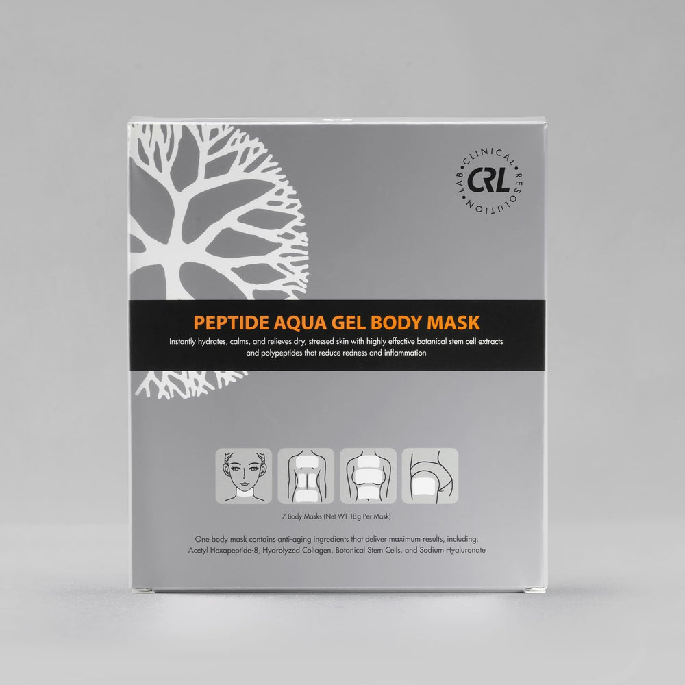 clinical resolution peptide aqua gel body mask in box on gray background