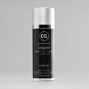 clinical resolution stempep serum in black bottle on gray background