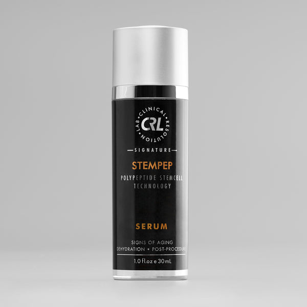 clinical resolution stempep serum in black bottle on gray background