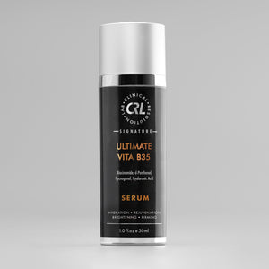 clinical resolution ultimate vita b35 serum black bottle on gray background