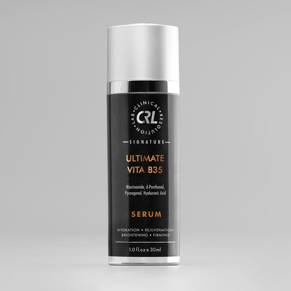 clinical resolution ultimate vita b35 serum black bottle on gray background