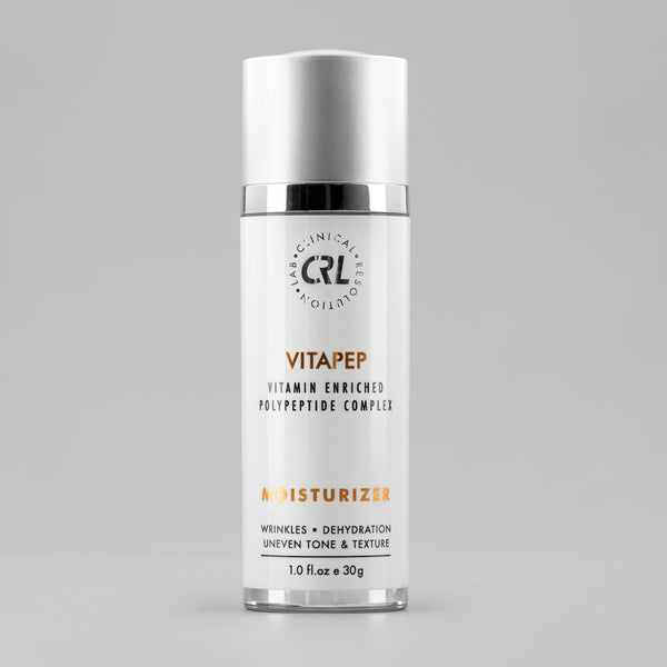 clinical resolution vitapep moisturizer in white bottle on gray background