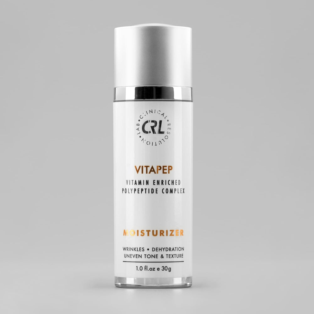 clinical resolution vitapep moisturizer in white bottle on gray background