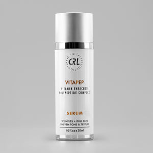 clinical resolution vitapep serum in white bottle on gray background
