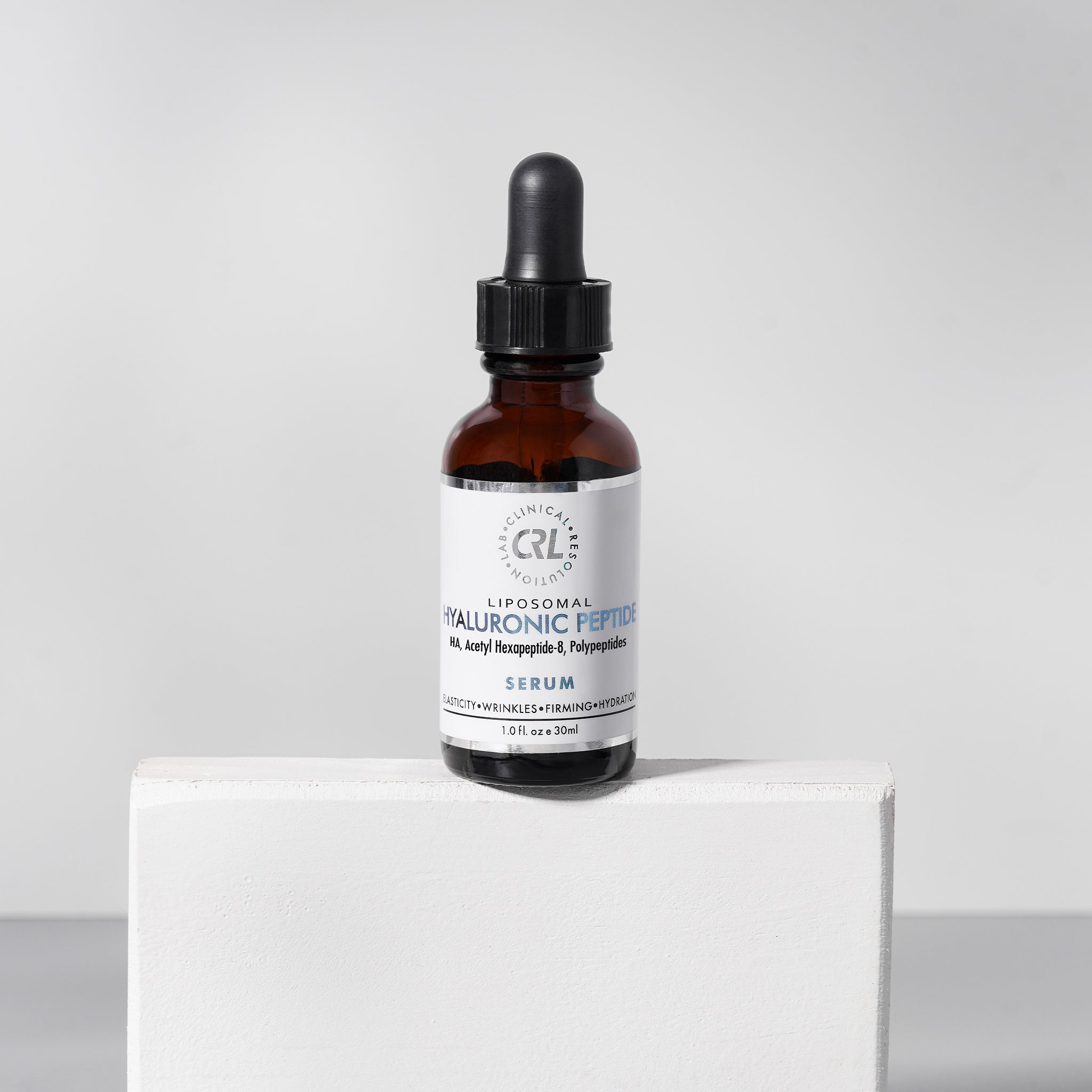 CRL hyaluronic peptide serum on podium