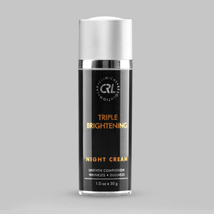 Triple Brightening Night Cream bottle with silver cap on a gray background