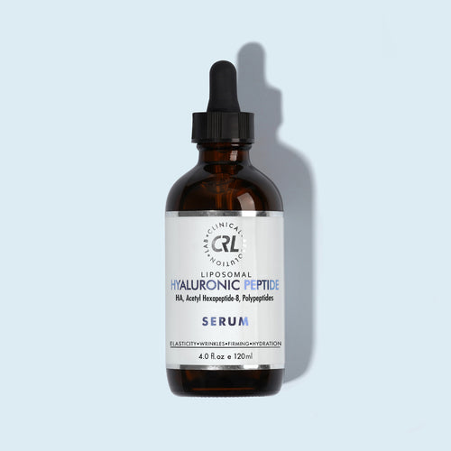 Hyaluronic Peptide Serum 4.0fl oz bottle on light blue background