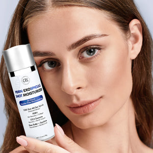 a model with a bottle of PDRN ExoSpicule Shot Moisturizer