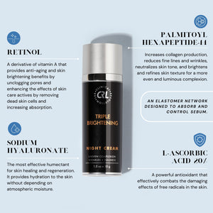 Skincare cream bottle with ingredient information on a light blue background