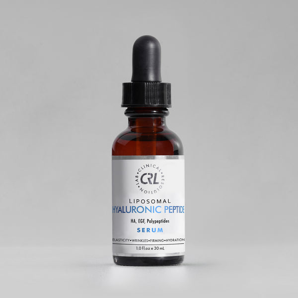 clinical resolution hyaluronic peptide serum in a 1oz white dropper bottle